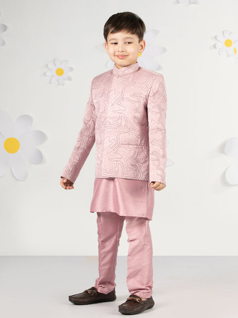 Boy's' Pink Jodhpuri, Kurta And Pyjama Set